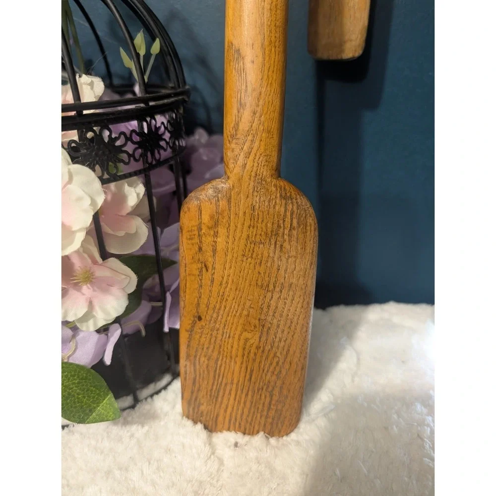 VTG Wooden Butter Paddle & Turned Stirring Stick Set - 2pc Rustic Farmhouse Lot
